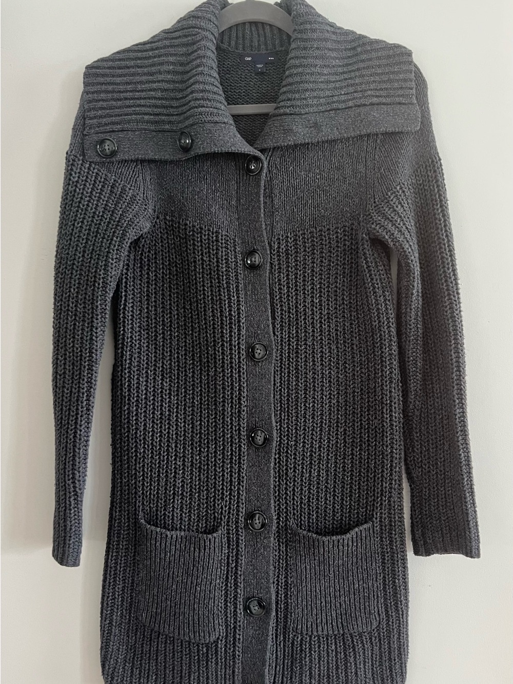 GAP Charcoal Gray Long Ribbed Button Cardigan